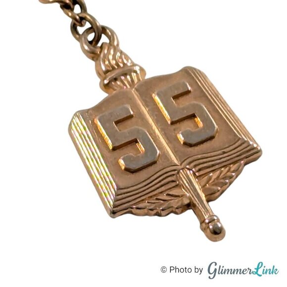 VTG Hickok Dangling Chain Open Book Torch Number 55 Charm Gold Tone Tie Bar Clip - Picture 4 of 8